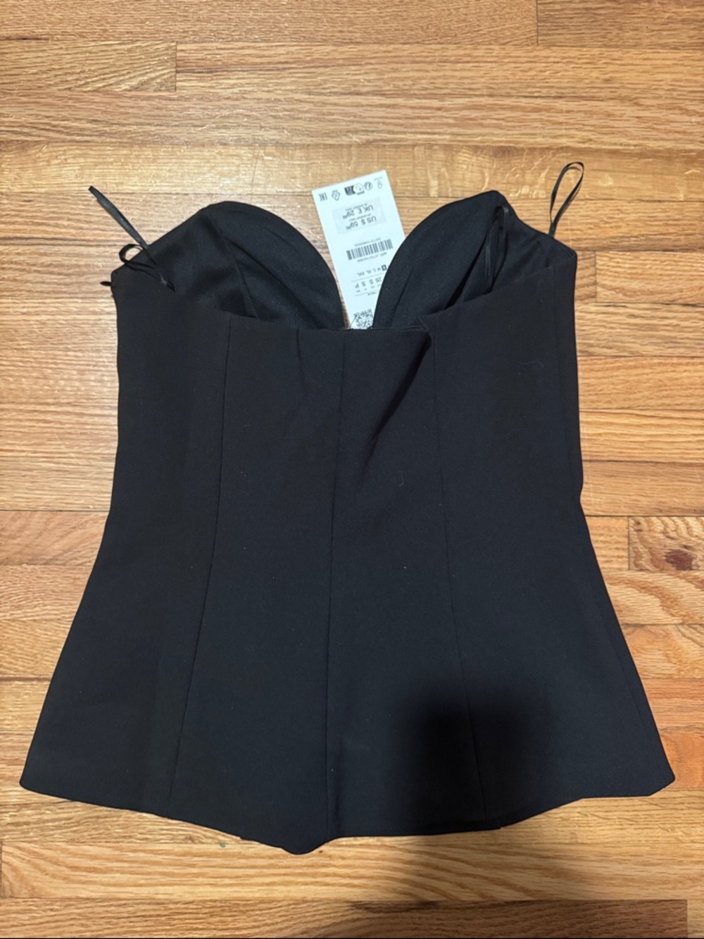 Zara Black Strapless Bustier Top with Cream Floral Detail - Picture 4 of 6